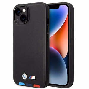 Чехол BMW BMHMP14M22PTDK iPhone 14 Plus 6.7" чёрный/чёрный Leather Stamp Tricolor Magsafe