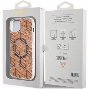 GUESS ümbris jaoks IPHONE 15 compatible with MagSafe GUHMP15SHGCUSTGW (IML GCUBE) brown