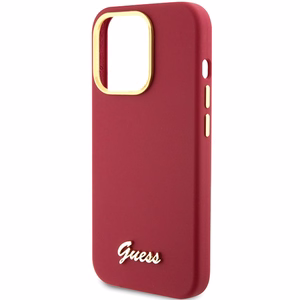 Guess Silicone Script Metal Logo & Frame ümbris jaoks iPhone 15 Pro - punane