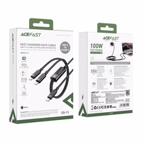 Acefast C5 USB-C - USB-C / USB-C 2in1 100W 480Mb/s kaabel - must