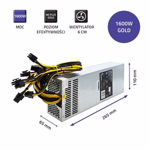 Qoltec 50177 PCI-E power supply Smart 1600W | 80 Plus kuldne - Data mining