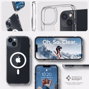 Spigen Ultra Hybrid Mag ümbris MagSafe'iga iPhone 14-le - läbipaistev/valge