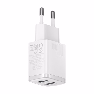Baseus Compact Quick Charger, 2x USB, 10.5W (valge)