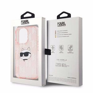Чехол Karl Lagerfeld IML Choupette Head & Monogram для iPhone 15 Pro Max - розовый
