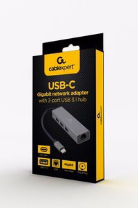 Gembird USB-C Gigabit võrguadapter 3-pordilise USB 3.1 jaoturiga