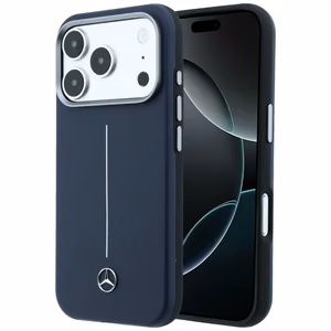 Mercedes nahk Iconic Line MagSafe ümbris iPhone 17 Pro Max - tumesinine