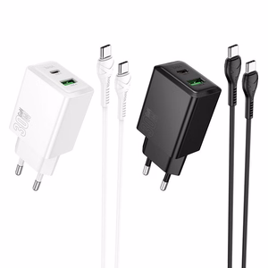 Phone charger Hoco USB A + USB C QC3.0 PD AFC 3A 30W + cable USB C to USB C N71 black