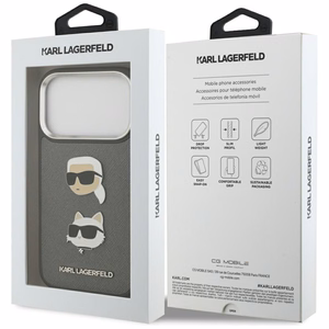 Karl Lagerfeld FW Grained Karl & Choupette Heads Pins & Logo iPhone 17 Pro Ümbris - Hall