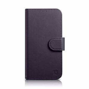 iCarer Rahakott ümbris 2in1 Case iPhone 14 nahast Flip Cover Anti-RFID tumelilla (WMI14220725-DP)
