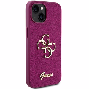 Guess Glitter Script Big 4G ümbris iPhone 15 - lilla