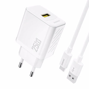 Dudao A27STEU 25W GaN USB-A seinalaadija USB-A - USB-C kaabliga - valge