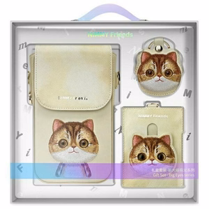 Nimmy Big Eyed Pet 2.0 Cat 3-in-1 Set: Phone Bag + Wallet + Tracker Ümbris - Beige