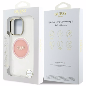 Guess IML Metal Colored Circle Classic Logo MagSafe iPhone 16 Pro Ümbris - Roosa