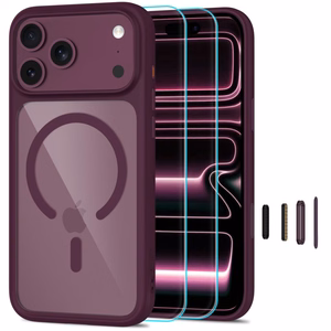 Tech-Protect MagOne CC MagSafe ümbris 2 karastatud klaasiga mudelitele iPhone 18 Pro / 17 Pro, läbipaistev bordo