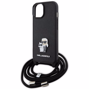 Karl Lagerfeld Crossbody Saffiano Metal Pin Karl & Choupette ümbris jaoks iPhone 15 Plus - must