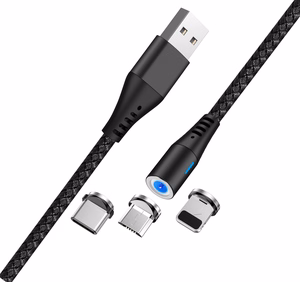 Maxlife MXUC-02 magnetic cable USB - Lightning + USB-C + microUSB 1,0 m 2A must nylon