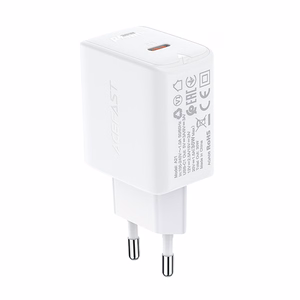 Acefast Laadija GaN USB Type C 30W, PD, QC 3.0, AFC, FCP valge (A21 valge)