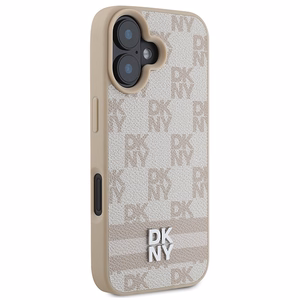 DKNY Checkered Pattern & Printed Stripes iPhone 16 Ümbris - Roosa