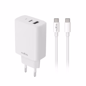 Maxlife MXTC-10-30AC PD QC laadija 1x USB-C 1x USB 30W valge + USB-C - USB-C kaabel 60W