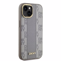 DKNY Leather Checkered Mono Pattern MagSafe iPhone 14 Ümbris - Beige