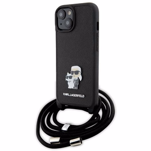 Karl Lagerfeld Crossbody Saffiano Metal Pin Karl & Choupette ümbris jaoks iPhone 15 Plus - must
