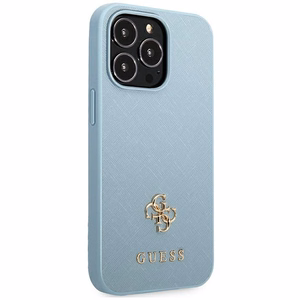 Guess Saffiano 4G Small Metal Logo ümbris jaoks iPhone 13 Pro Max - sinine