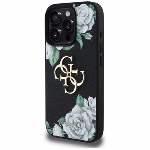 Guess Grained Roses Big 4G logo ümbris jaoks iPhone 16 Pro Max - must