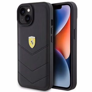 Ferrari Quilted Metal Logo ümbris jaoks iPhone 15 - must