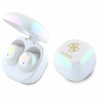 Guess Bluetooth kõrvaklapid GUTWSJ144ESH TWS + docking station valge/valge Iridescent 4G Printed Logo