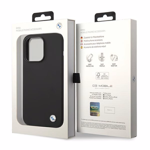 BMW Silicone Metal Logo чехол iPhone 15 Pro Max - чёрный