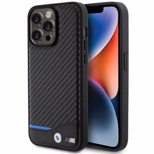 BMW Leather Carbon ümbris jaoks iPhone 15 Pro Max - must