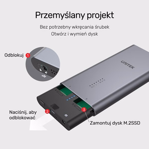 UNITEK S1206A SolidForce USB-C – PCIe/NVMe M.2 SSD, 10 Gbps, kahepesaline korpus kloonimisel