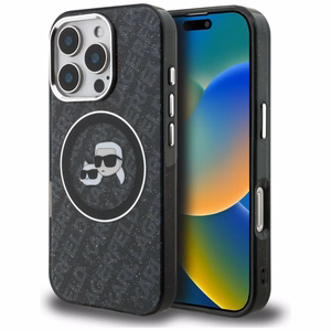 Karl Lagerfeld IML Glitter Karl & Choupette Heads Logo MagSafe Ümbris iPhone 16 Pro Max - must