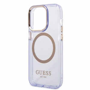 Guess GUHMP14LHTCMU iPhone 14 Pro 6.1" lilla/lilla hard ümbris kuldne Outline Translucent MagSafe