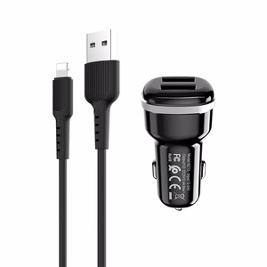 Borofone BZ13 Extreme autolaadija 2 USB-A pordiga, 12 W, Lightning-kaabliga, must