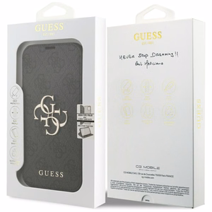 Guess Book 4G Metal Logo klappümbris iPhone 18 Pro / 17 Pro jaoks, must