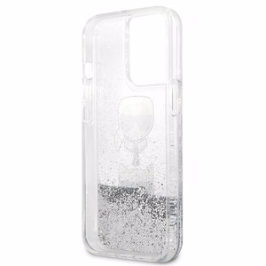 Karl Lagerfeld Liquid Glitter Karl&Choupette Head ümbris iPhone 13 Pro Max'ile - hõbedane