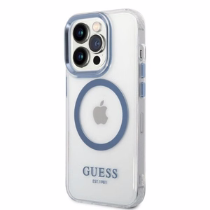 Guess Metal Outline MagSafe ümbris jaoks iPhone 14 Pro - sinine