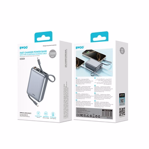 BWOO akupank P73 22.5W 20000 mAh with 2 built-in cables 1 x USB-C 1 x Lightning must