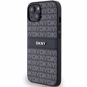 DKNY Leather Mono Stripe & Metal Logo Ümbris jaoks iPhone 15 Plus / 14 Plus - Must