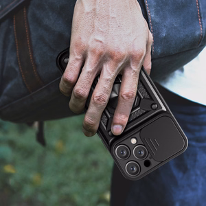 Hybrid Armor Camshield iPhone 16 Pro Ümbris with Camera Cover and Stand - Must