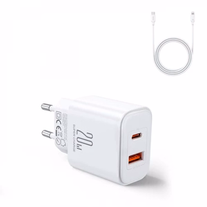 Laadija Joyroom JR-TCF05 valge 20W (1xPD 1xQC3.0) + Type-C / Lightning 100cm kaabel