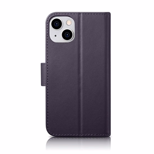 iCarer Rahakott ümbris 2in1 Case iPhone 14 nahast Flip Cover Anti-RFID tumelilla (WMI14220725-DP)