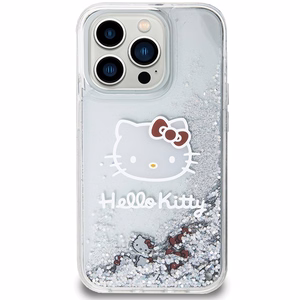 Hello Kitty Liquid Glitter Charms Kitty Head ümbris jaoks iPhone 15 Pro - hõbedane