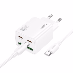 Зарядное устройство для телефона Hoco 2 x USB C + 2 x USB A QC3.0 PD 3A 30W + кабель USB C to USB C N56 белое