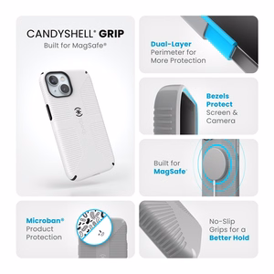 Speck Candyshell Grip MagSafe - iPhone 17e / 16e / 15 / 14 / 13 ümbris (valge / must)