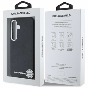Karl Lagerfeld Saffiano Full Wrapped Elongated Metal Logo MagSafe Ümbris jaoks Samsung Galaxy S25 - must