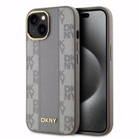 DKNY Leather Checkered Mono Pattern MagSafe iPhone 14 Ümbris - Beige