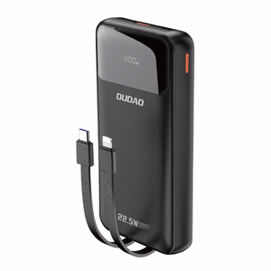 Dudao K15Pro Power Bank 20000mAh 22.5W PD USB-C / USB-A / sisseehitatud Lightning ja USB-C kaablid - must