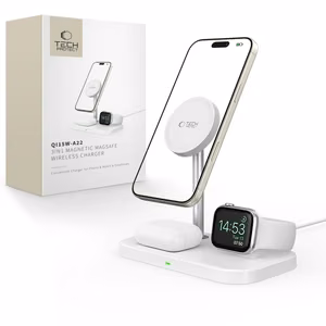 Tech-Protect QI15W-A22 MagSafe induktiivne laadija koos 3in1 MagSafe alus jaoks smartphone / Apple Watch / AirPods - valge